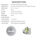 Natural Green Amethyst Rough Gemstone Solid .925 Silver Ring Size 8 - BELLADONNA