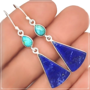 Natural Lapis Lazuli, Sleeping Beauty Turquoise  Gemstone Solid .925 Silver Earrings - BELLADONNA