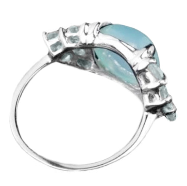 Natural Unheated Chalcedony, Blue Topaz Gemstone Solid .925 S/ Silver Ring Size 7 - BELLADONNA