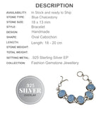 Blue Chalcedony Oval Gemstone .925 Sterling Silver Bracelet - BELLADONNA
