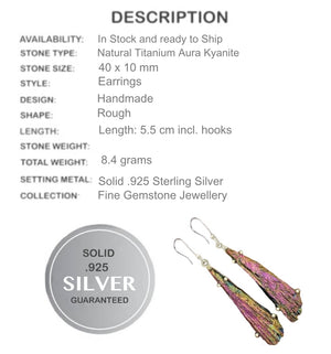 Natural Titanium Aura Kyanite Gemstone Solid .925 Sterling Silver Earrings - BELLADONNA