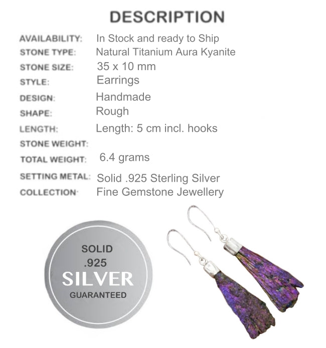 Natural Titanium Aura Kyanite Gemstone Solid .Sterling .925 Silver Earrings - BELLADONNA