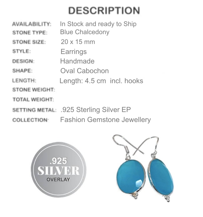 Blue Chalcedony,.925 Sterling Silver Earrings - BELLADONNA
