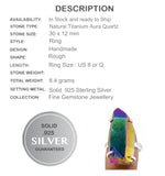Titanium Aura Quartz Gemstone Solid .925 Sterling Silver Ring Size 8 - BELLADONNA