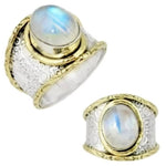 4.04 cts Natural Blue Schiller Rainbow Moonstone Solid .925 Sterling Silver Ring Size 7.5 - BELLADONNA