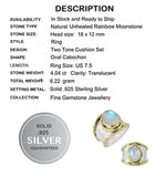 4.04 cts Natural Blue Schiller Rainbow Moonstone Solid .925 Sterling Silver Ring Size 7.5 - BELLADONNA