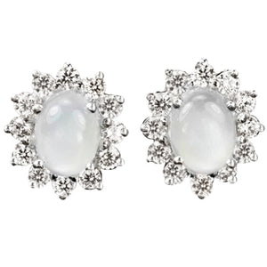 Natural White Moonstone, White Cubic Zirconia Gemstone Solid .925 Silver Earrings - BELLADONNA