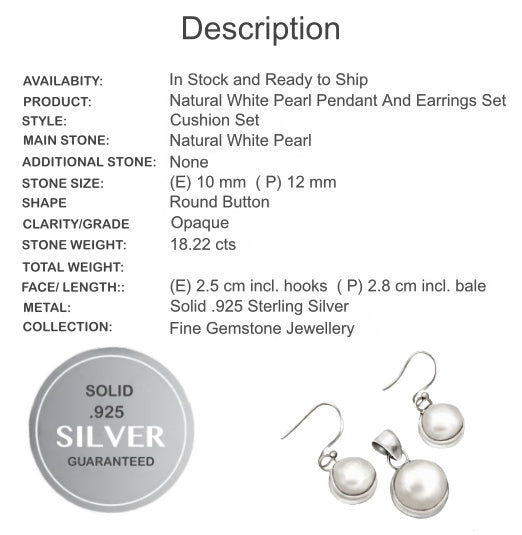 Dainty Natural White Pearl,  Solid .925 Sterling Silver Pendant & Earrings Set - BELLADONNA