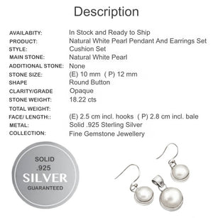 Dainty Natural White Pearl,  Solid .925 Sterling Silver Pendant & Earrings Set - BELLADONNA