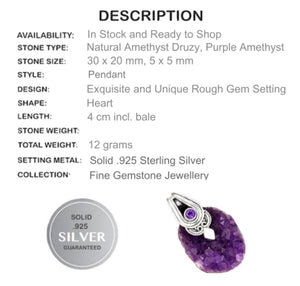 Natural Purple Amethyst Druzy Gemstone 925 Silver Pendant - BELLADONNA