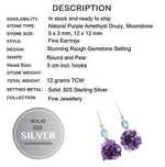 Natural Purple Amethyst Druzy, Moonstone Gemstone Solid .925 Silver Earrings - BELLADONNA