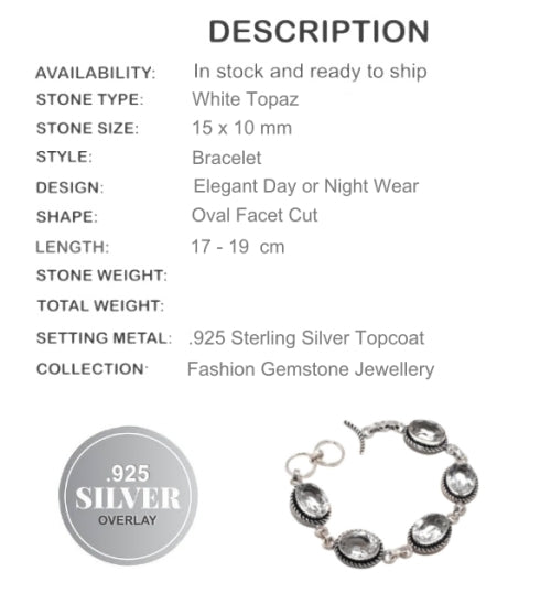 Beautiful White Topaz Gemstone .925 Silver Bracelet - BELLADONNA