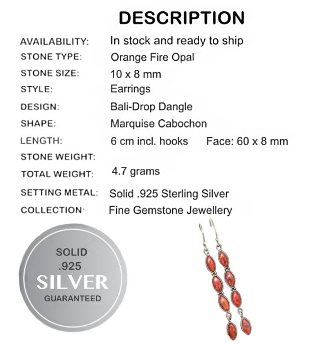 Bali - Natural Orange Fire Opal Solid .925 Sterling Silver Earrings - BELLADONNA