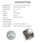 Nepali Handmade White Pearl .925 Silver Overlay Ring size US 8 - BELLADONNA