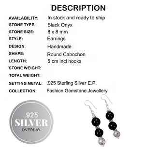 Handmade Natural Black Onyx, Gemstone Silver Earrings - BELLADONNA