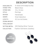 Handmade Natural Black Onyx, Gemstone .925 Silver Earrings - BELLADONNA