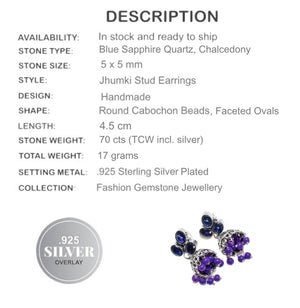 Handmade Sapphire Quartz and Chalcedony(Jhumki) Gemstone Silver Stud Earrings - BELLADONNA