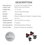 Handmade Natural Black Onyx, Garnet (Jhumki) Gemstone Silver Stud Earrings - BELLADONNA