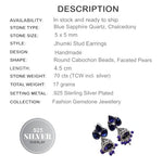 Handmade Blue Sapphire Quartz, Chalcedony (Jhumki) Gemstone Silver Stud Earrings - BELLADONNA