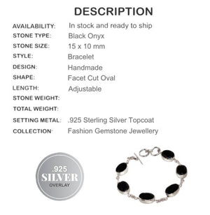 Handmade Natural Faceted Black Onyx Gemstone .925 Silver Bracelet - BELLADONNA