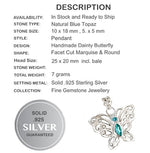 Dainty Natural Blue Topaz Solid 925 Sterling Silver Butterfly Pendant - BELLADONNA
