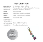 Fine Elegant Mixed Gemstones Solid .925 Silver Pendant - BELLADONNA