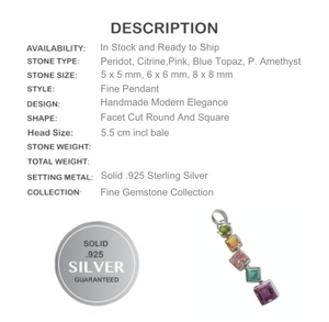 Fine Elegant Mixed Gemstones Solid .925 Silver Pendant - BELLADONNA