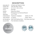 Genuine 8x6 mm AAA Top Sky Blue Topaz Gemstone .925 Sterling Silver Earrings - BELLADONNA