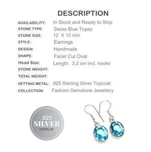 Blue Topaz Gemstone .925 Sterling Silver Earrings - BELLADONNA