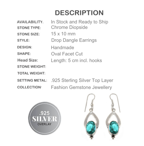 Elegant Chrome Diopside Oval Gemstone .925 Silver Earrings - BELLADONNA