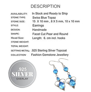 Long Blue Topaz Gemstone .925 Sterling Silver Earrings - BELLADONNA