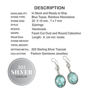 Natural Moonstone, Blue Topaz Gemstone .925 Sterling Silver Earrings - BELLADONNA