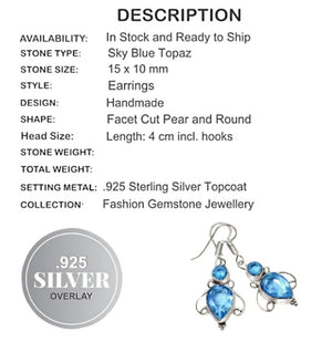 Enchanting Blue Topaz Gemstone .925 Sterling Silver Earrings - BELLADONNA