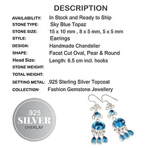 Long Blue Topaz Gemstone .925 Sterling Silver Earrings - BELLADONNA