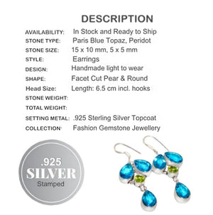 Paris Blue Topaz, Peridot Gemstone .925 Sterling Silver Earrings - BELLADONNA