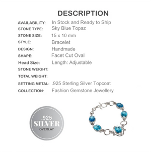 Handmade Faceted Blue Quartz Gemstone .925 Sterling Silver Bracelet - BELLADONNA
