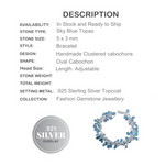Handmade Faceted Blue Quartz Gemstone .925 Sterling Silver Cluster Bracelet - BELLADONNA