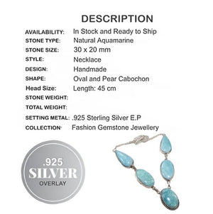 Natural Aquamarine Gemstone  .925 Sterling Silver Necklace - BELLADONNA