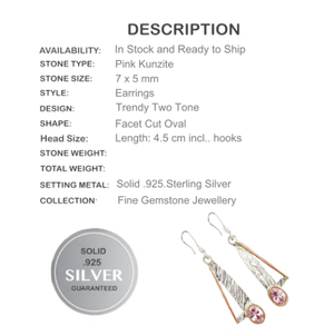 Two Tone Pink Kunzite Gemstone Solid .925 Sterling Silver Earrings - BELLADONNA