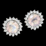 Natural Rose Quartz, AAA White Cubic Zirconia Solid.925 Sterling Silver 14K White Gold Stud Earrings - BELLADONNA