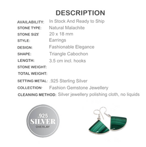 Natural Fan Shape Malachite Gemstone . 925 Silver Earrings - BELLADONNA