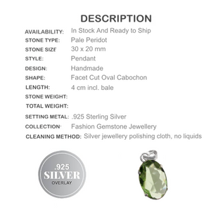 Pale Faceted Peridot Oval Gemstone .925 Silver Pendant - BELLADONNA