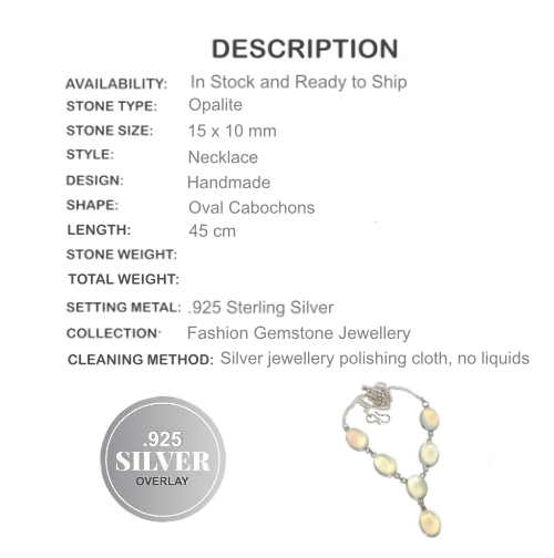 Luminescent Opalite Ovals .925 Silver Hallmarked Necklace - BELLADONNA