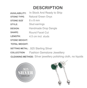 Handmade Faceted Green Onyx Gemstone .925 Silver Stud Earrings - BELLADONNA