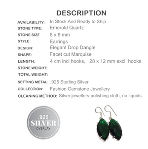 Handmade Faceted Emerald Quartz Gemstone .925 Silver Earrings - BELLADONNA