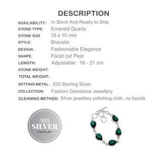 Faceted Emerald Quartz Pears Gemstone .925 Silver Bracelet - BELLADONNA