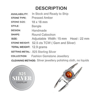 Pressed Amber .925 Sterling Silver Adjustable Cuff Bangle - BELLADONNA