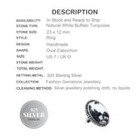 Natural White Buffalo Turquoise .925 Silver Ring US 7 / UK O - BELLADONNA