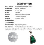 Natural Malachite Gemstone . 925 Silver Pendant - BELLADONNA