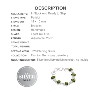 Faceted Peridot Gemstone .925 Silver Bracelet - BELLADONNA